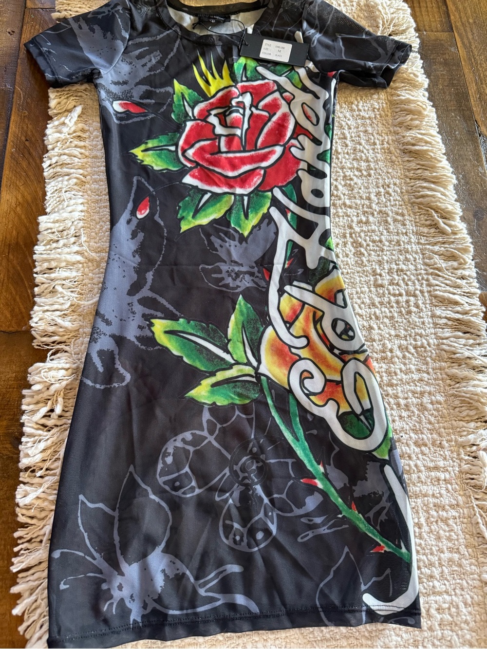 ED HARDY SWIM BLACK SKULL FITTED MESH DRESS ROSE NWT M